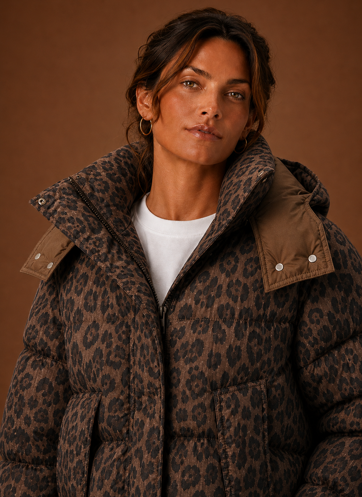 Chaqueta Puffer para Mujer - Abrigo Acolchado de Leopardo | Areleon