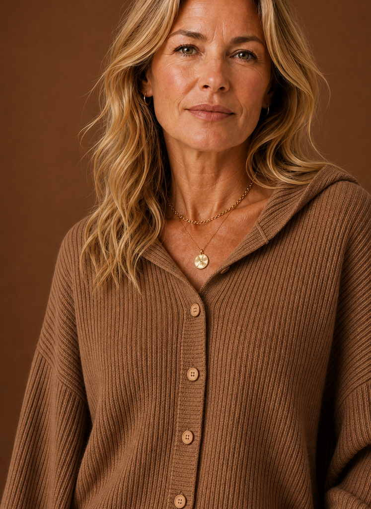 Cardigan de Punto para Mujeres - Suéter con Capucha y Botones | Areleon