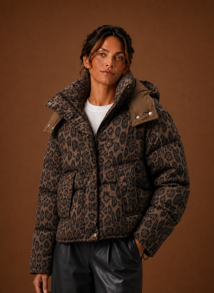 Chaqueta Puffer para Mujer - Abrigo Acolchado de Leopardo | Areleon