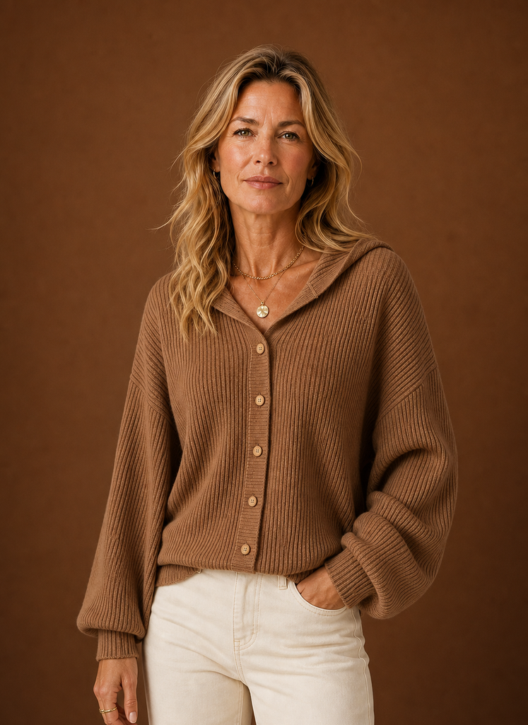 Cardigan de Punto para Mujeres - Suéter con Capucha y Botones | Areleon