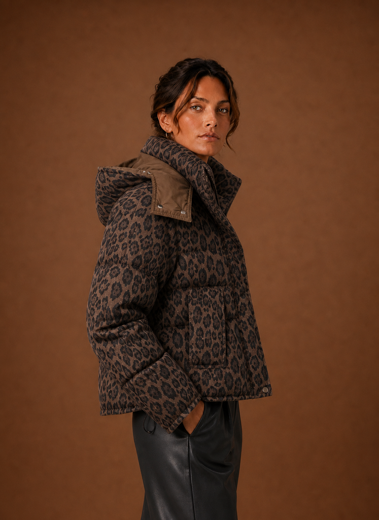Chaqueta Puffer para Mujer - Abrigo Acolchado de Leopardo | Areleon