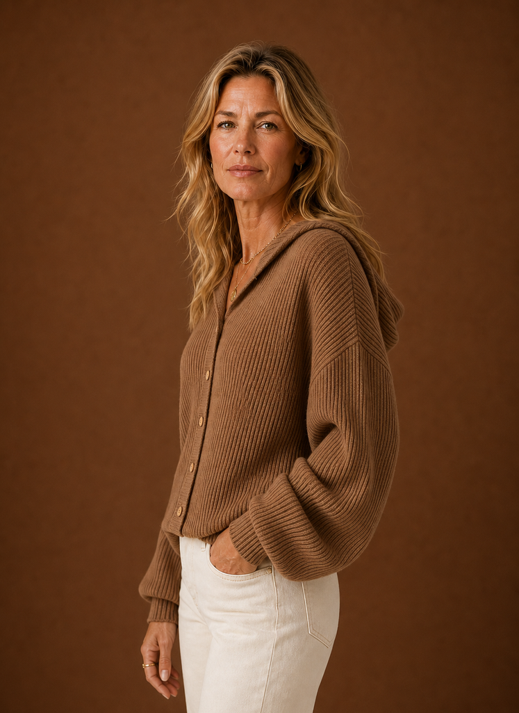 Cardigan de Punto para Mujeres - Suéter con Capucha y Botones | Areleon