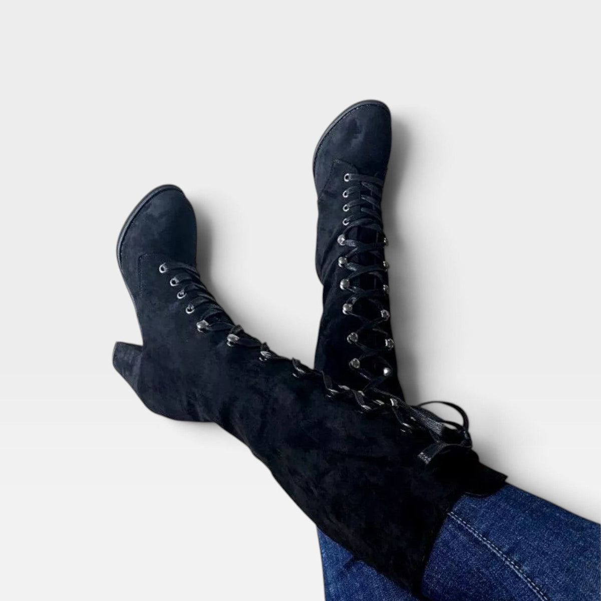 Botas de tacón cuadrado con cordones para mujer