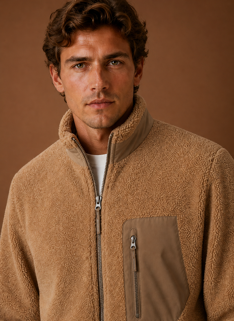 Chaqueta de Forro Sherpa para Hombre - Abrigo de Invierno con Cierre Completo | Areleon