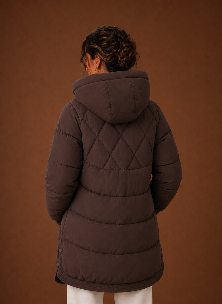 Chaqueta Puffer para Mujer - Con Capucha y Corte Largo con Acolchado en Diamante | Areleon