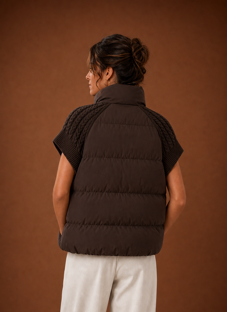 Chaleco Acolchado para Mujer - Chaqueta Sin Mangas con Hombros de Punto | Areleon