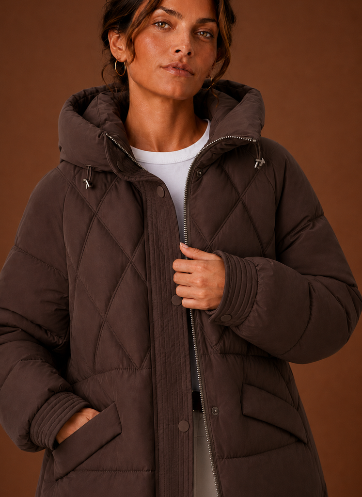 Chaqueta Puffer para Mujer - Con Capucha y Corte Largo con Acolchado en Diamante | Areleon