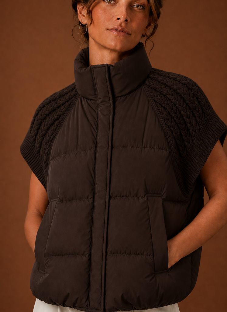 Chaleco Acolchado para Mujer - Chaqueta Sin Mangas con Hombros de Punto | Areleon