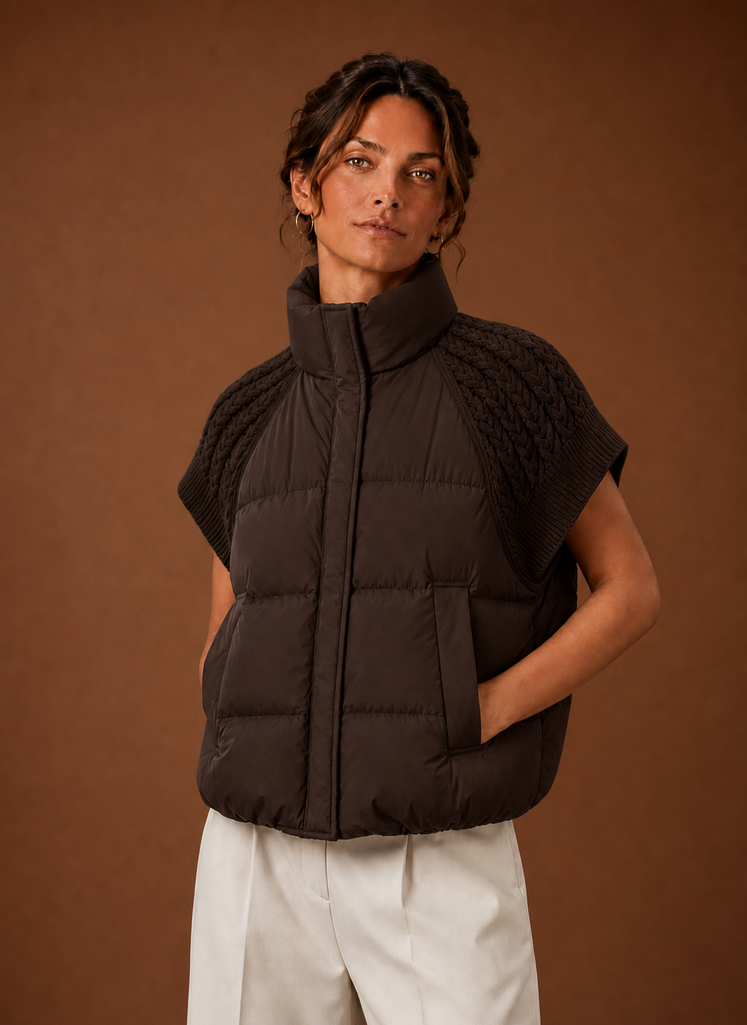 Chaleco Acolchado para Mujer - Chaqueta Sin Mangas con Hombros de Punto | Areleon
