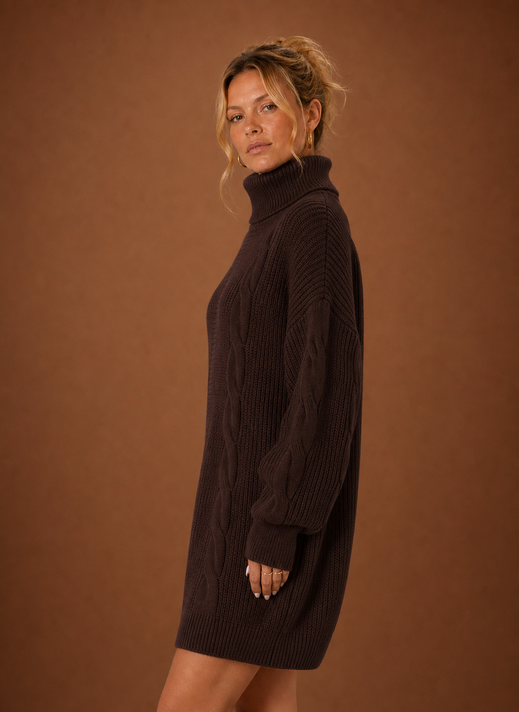 Vestido de Suéter de Cuello Alto para Mujer - Vestido de Punto | Areleon