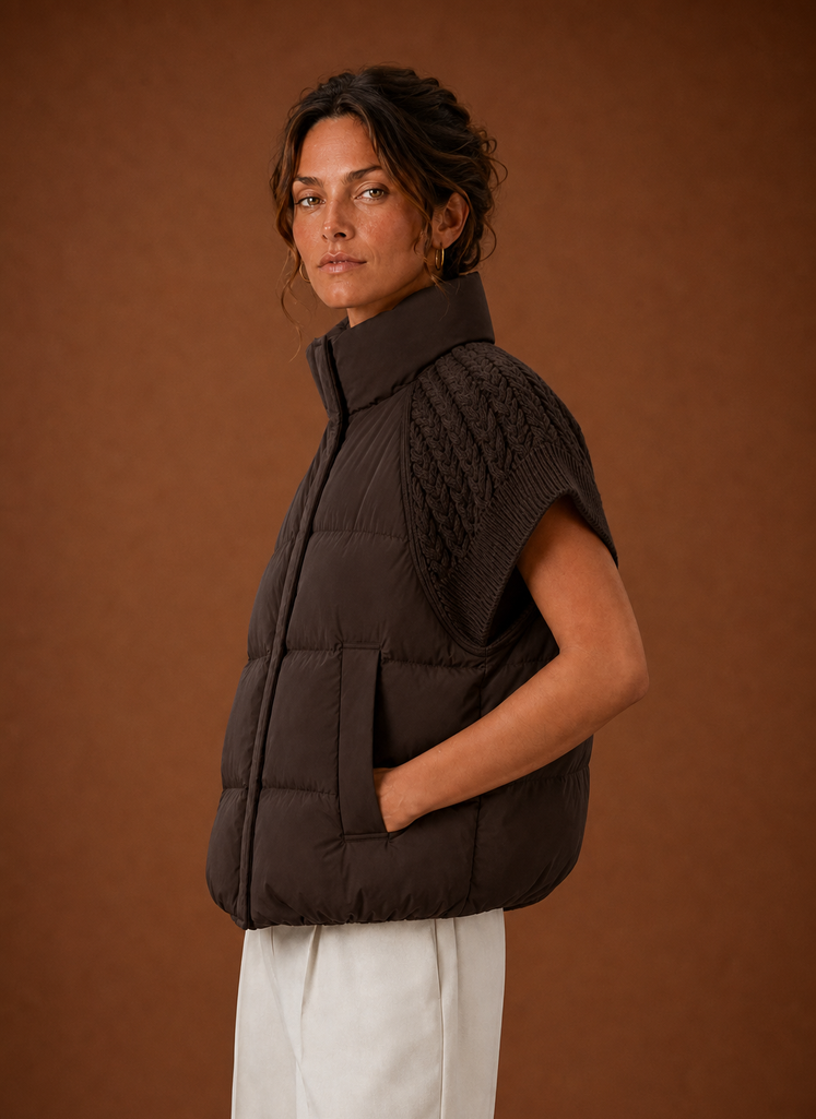Chaleco Acolchado para Mujer - Chaqueta Sin Mangas con Hombros de Punto | Areleon