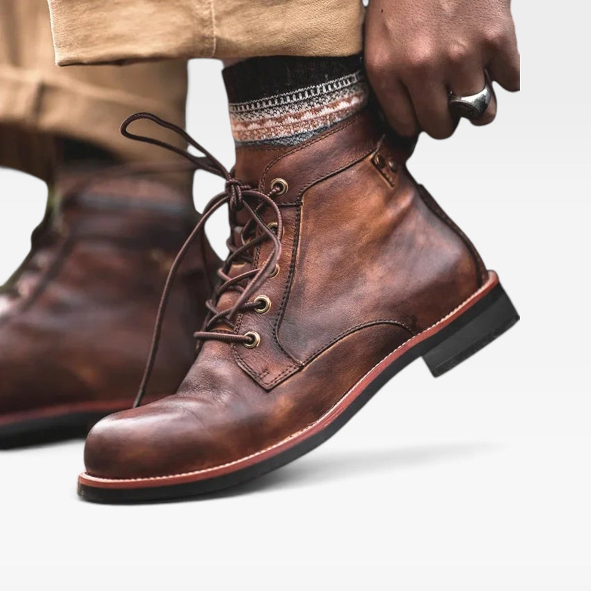 Botas de Cuero para Hombre con Cordones – Botas Clásicas de Tobillo con Correa de Hebilla