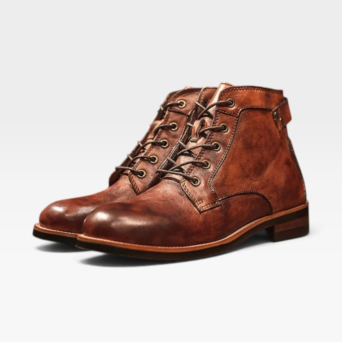 Botas de Cuero para Hombre con Cordones – Botas Clásicas de Tobillo con Correa de Hebilla