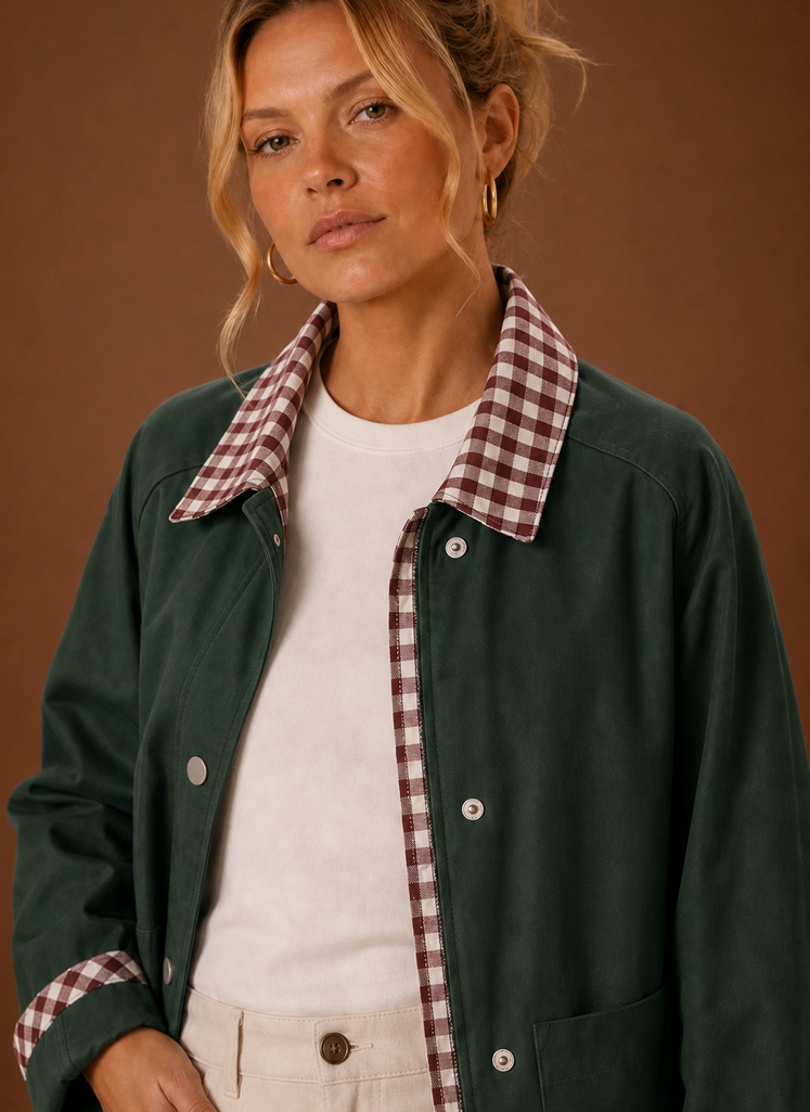 Chaqueta de granja para mujeres - Abrigo casual con cuello a cuadros | Areleon