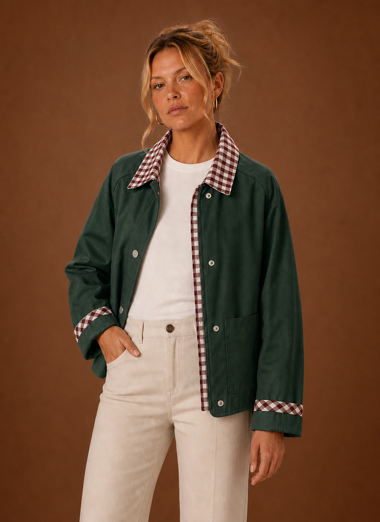 Chaqueta de granja para mujeres - Abrigo casual con cuello a cuadros | Areleon