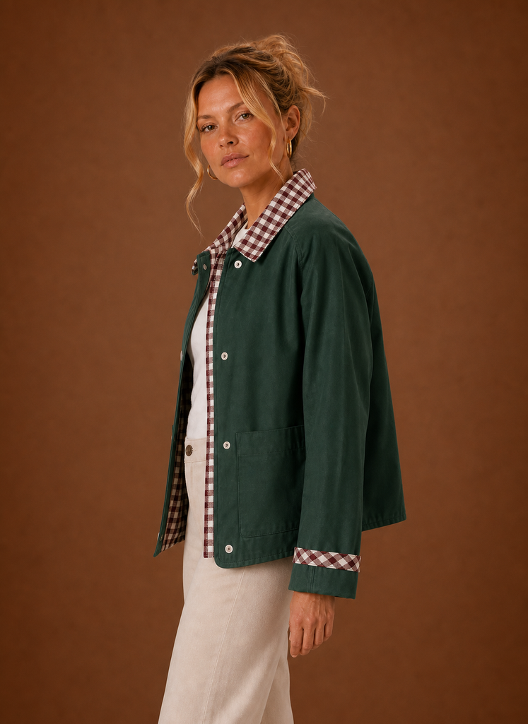 Chaqueta de granja para mujeres - Abrigo casual con cuello a cuadros | Areleon