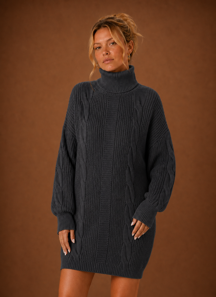 Vestido de Suéter de Cuello Alto para Mujer - Vestido de Punto | Areleon