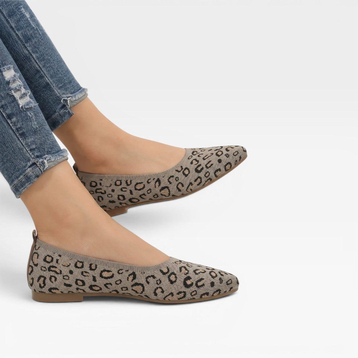 Bailarinas de Punto con Estampado de Leopardo para Mujeres – Zapatos Cómodos de Punta Afilada