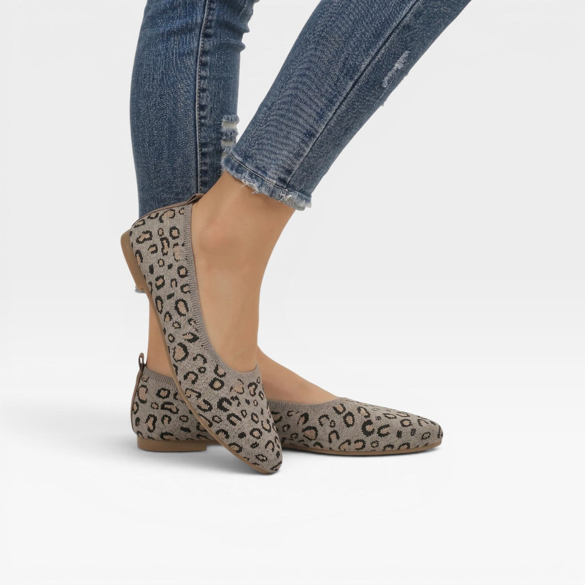 Bailarinas de Punto con Estampado de Leopardo para Mujeres – Zapatos Cómodos de Punta Afilada