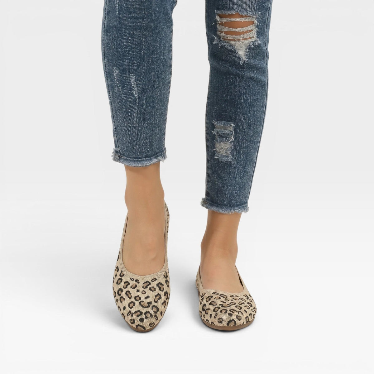 Bailarinas de Punto con Estampado de Leopardo para Mujeres – Zapatos Cómodos de Punta Afilada