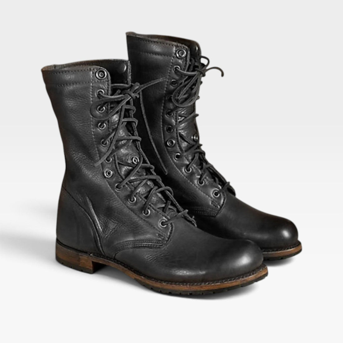 Botas de combate de cuero para mujer con cordones