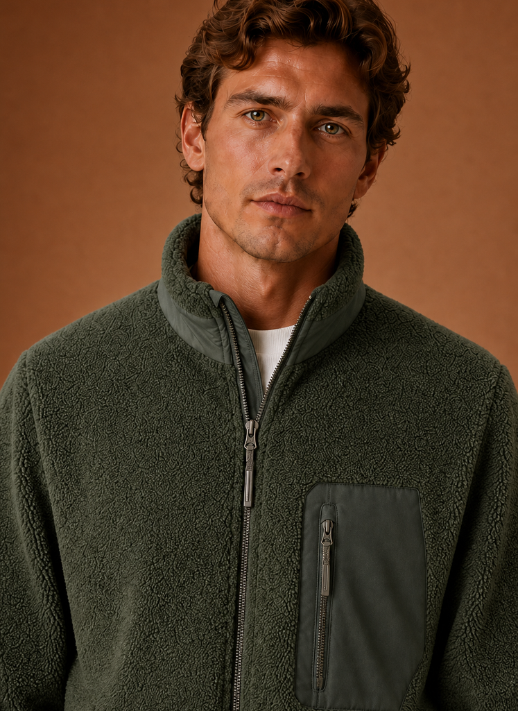 Chaqueta de Forro Sherpa para Hombre - Abrigo de Invierno con Cierre Completo | Areleon