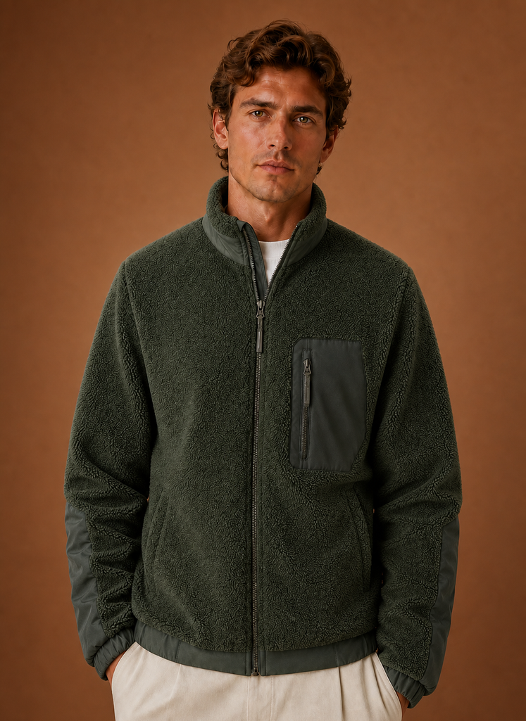 Chaqueta de Forro Sherpa para Hombre - Abrigo de Invierno con Cierre Completo | Areleon
