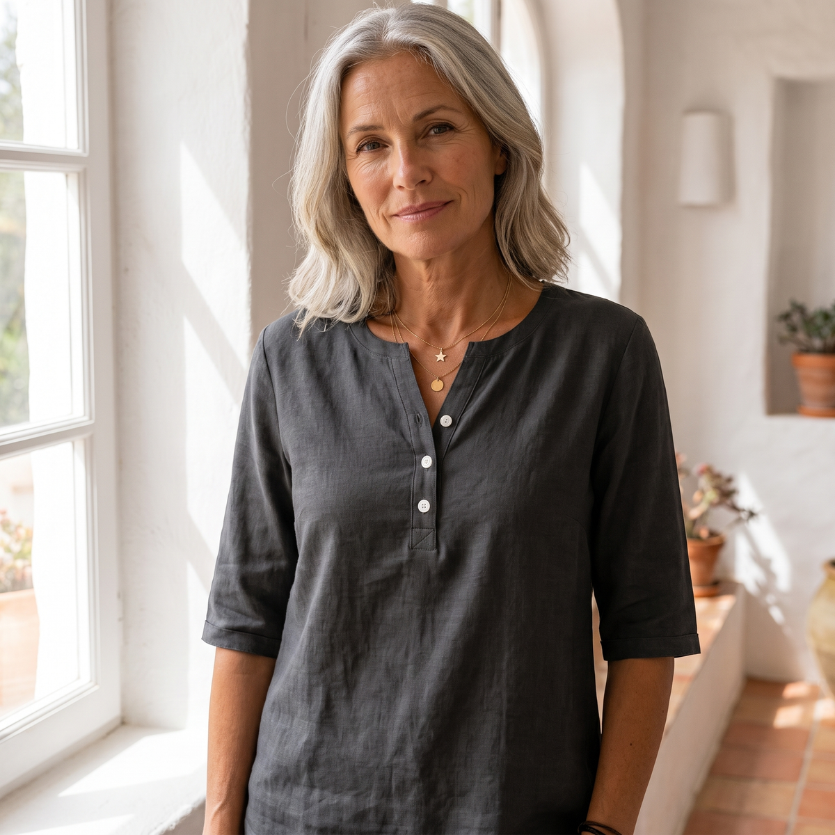 Top Henley con Botones
