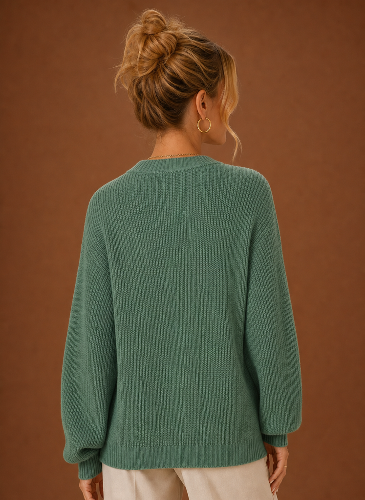 Cardigan de Punto con Cuello en V para Mujeres - Suéter de Manga Larga con Botones | Areleon