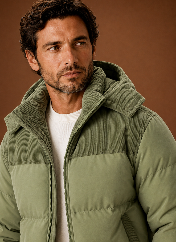 Chaqueta de Invierno con Capucha para Hombre y Cuello de Pana | Areleon