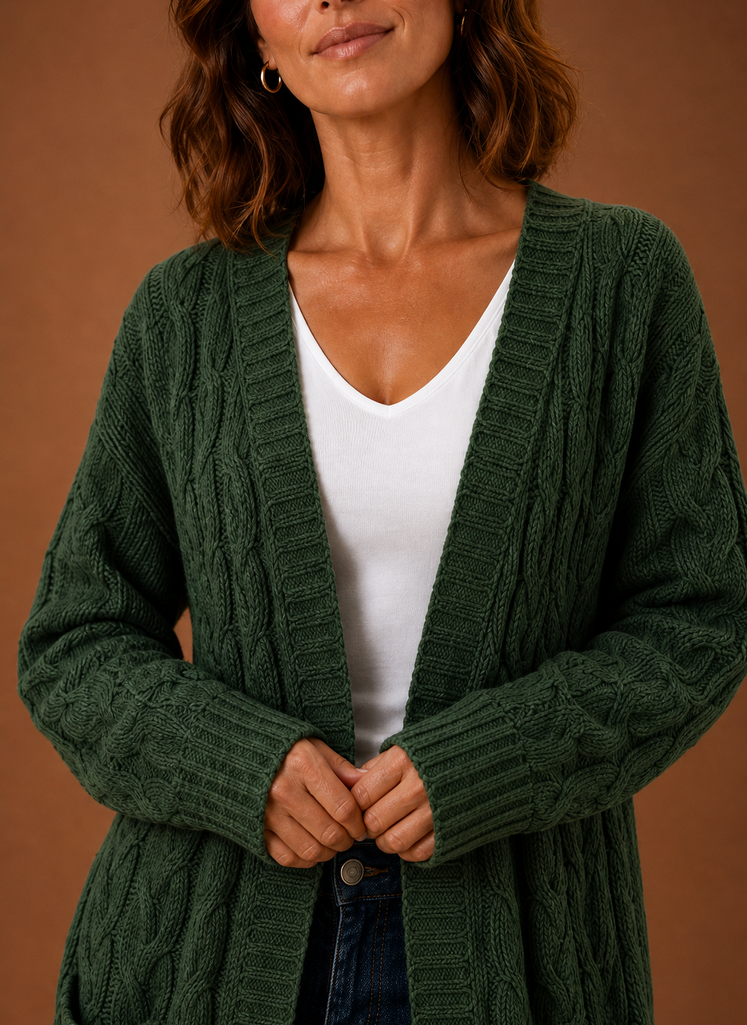 Cárdigan de Punto Trenzado para Mujeres - Con Capucha Larga | Areleon