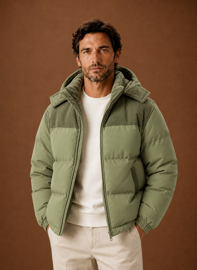 Chaqueta de Invierno con Capucha para Hombre y Cuello de Pana | Areleon