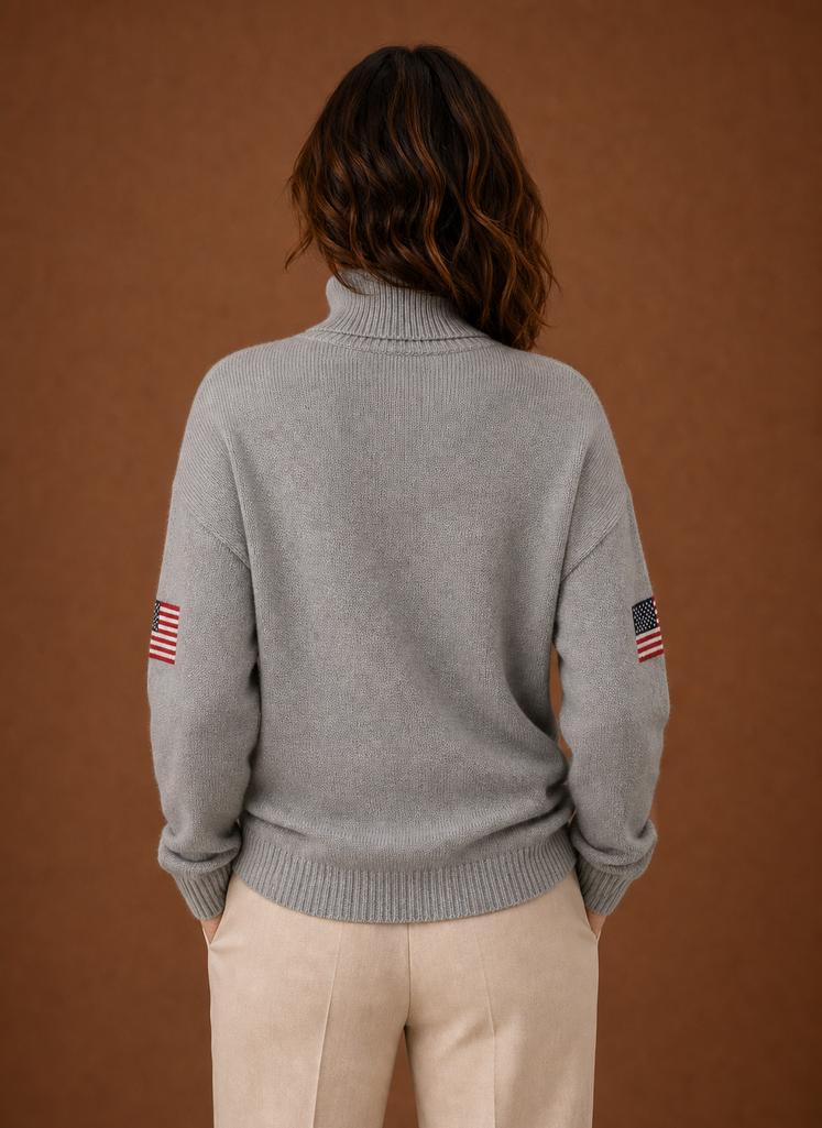 Suéter de Cuello Alto para Mujer - Suéter de Punto con Bandera Americana | Areleon
