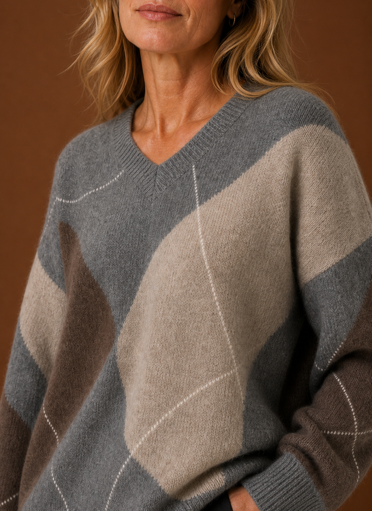 Suéter de Punto Oversized para Mujer - Suéter Argyle | Areleon