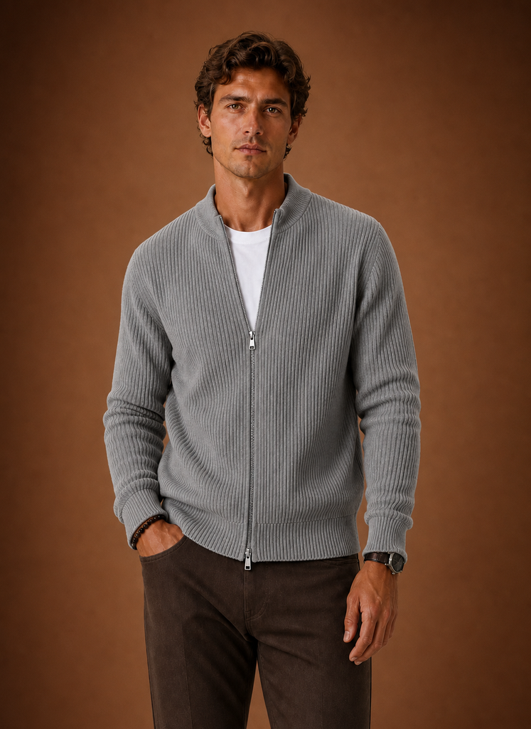 Suéter de Cardigan de Punto con Cierre Completo para Hombre | Areleon