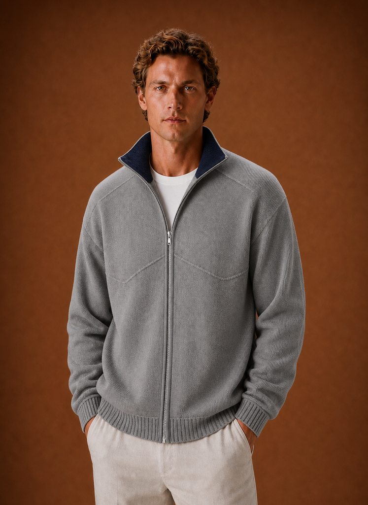 Cárdigan de Punto para Hombre - Chaqueta de Suéter con Cierre Completo | Areleon