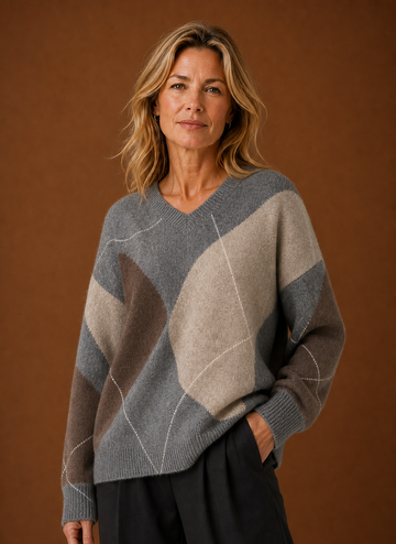 Suéter de Punto Oversized para Mujer - Suéter Argyle | Areleon