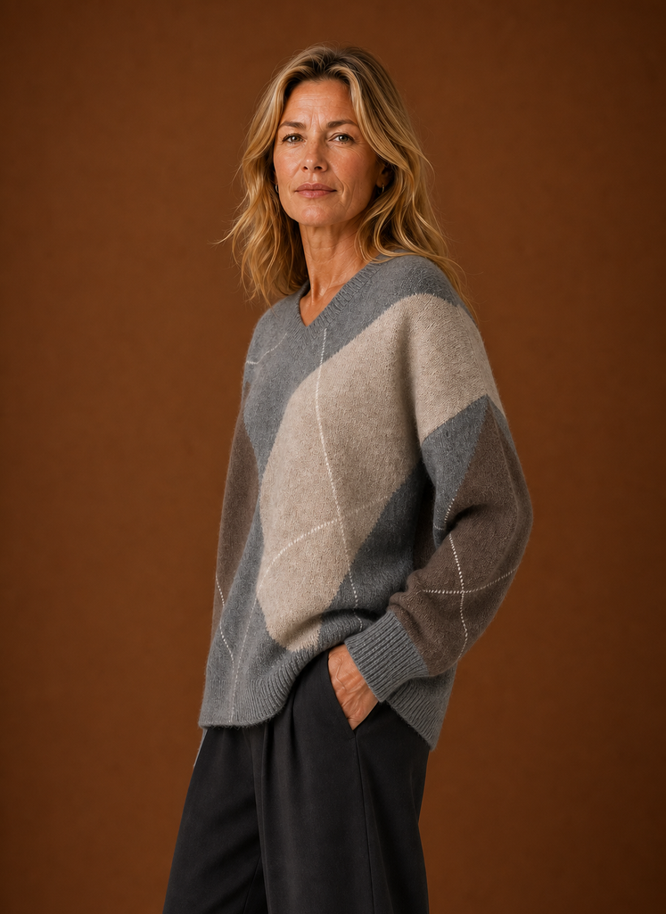 Suéter de Punto Oversized para Mujer - Suéter Argyle | Areleon