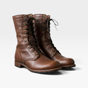 Botas de combate de cuero para mujer con cordones