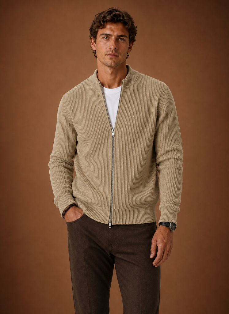 Suéter de Cardigan de Punto con Cierre Completo para Hombre | Areleon