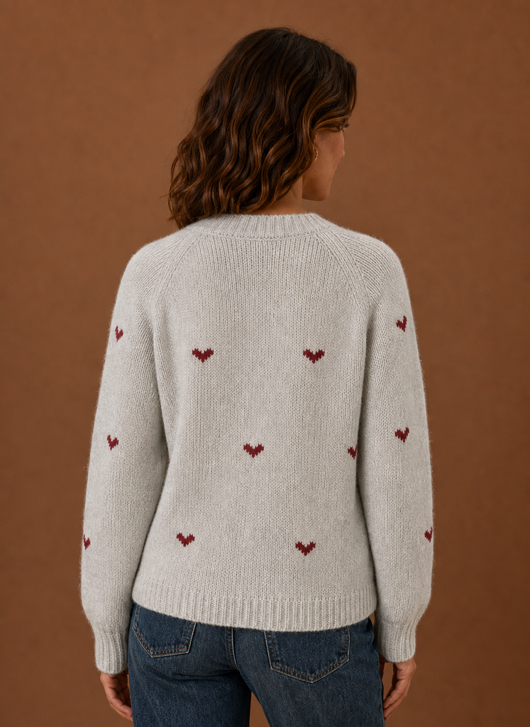 Suéter de Manga Larga con Cuello Redondo para Mujeres - Estampado de Corazones | Areleon