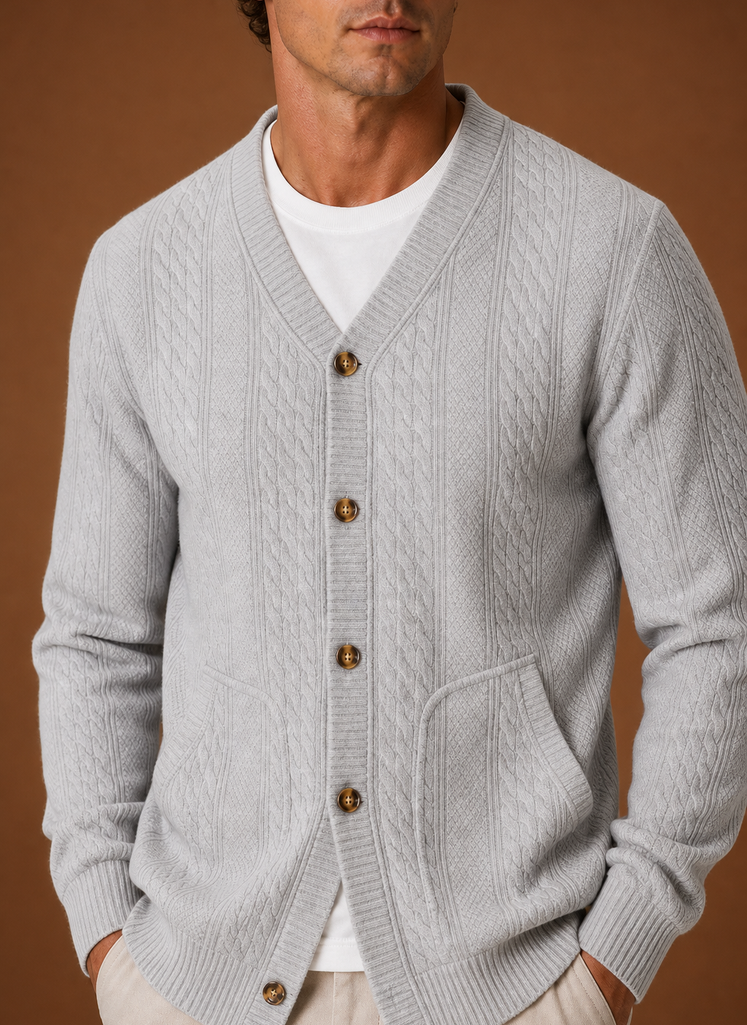 Cárdigan de Punto Trenzado para Hombre - Suéter de Cuello en V con Botones | Areleon
