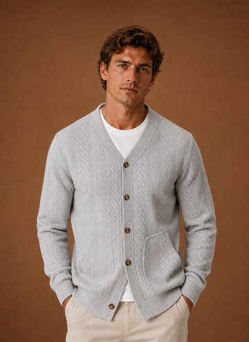 Cárdigan de Punto Trenzado para Hombre - Suéter de Cuello en V con Botones | Areleon