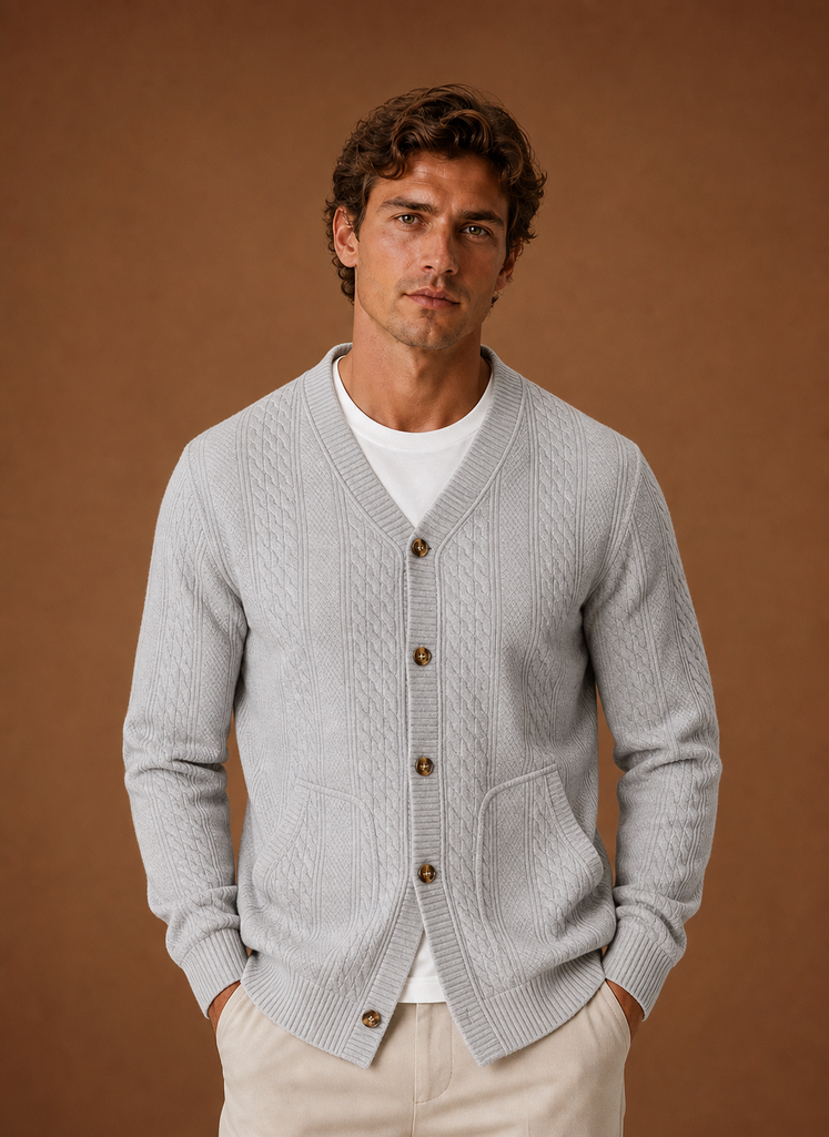 Cárdigan de Punto Trenzado para Hombre - Suéter de Cuello en V con Botones | Areleon
