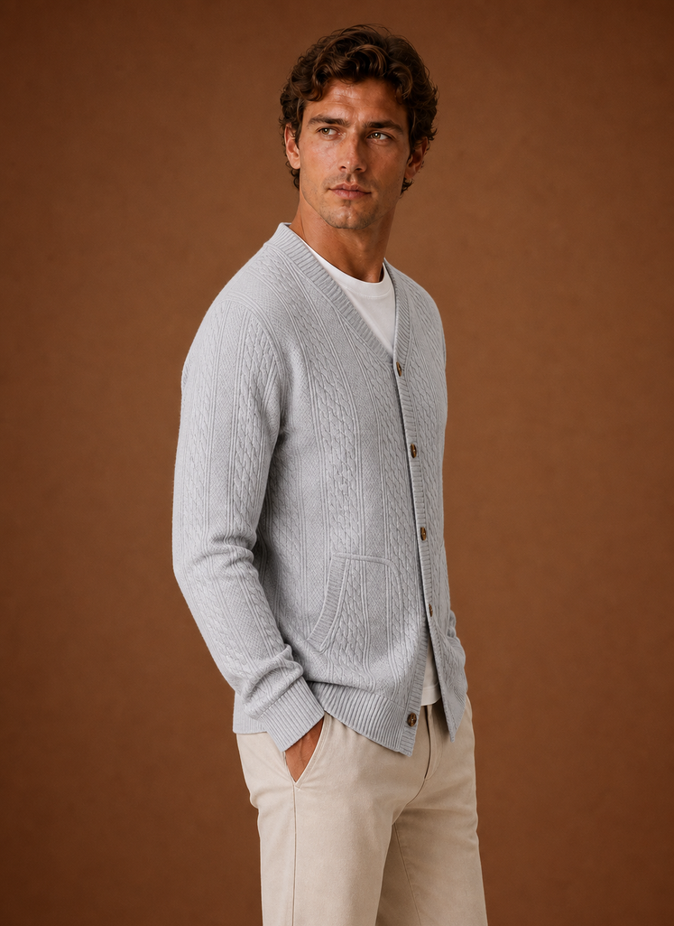 Cárdigan de Punto Trenzado para Hombre - Suéter de Cuello en V con Botones | Areleon