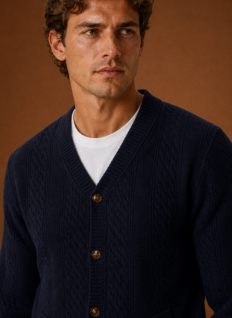 Cárdigan de Punto Trenzado para Hombre - Suéter de Cuello en V con Botones | Areleon