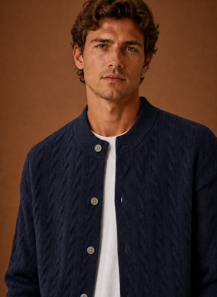 Cardigan de Punto de Cable para Hombre - Suéter con Botones | Areleon