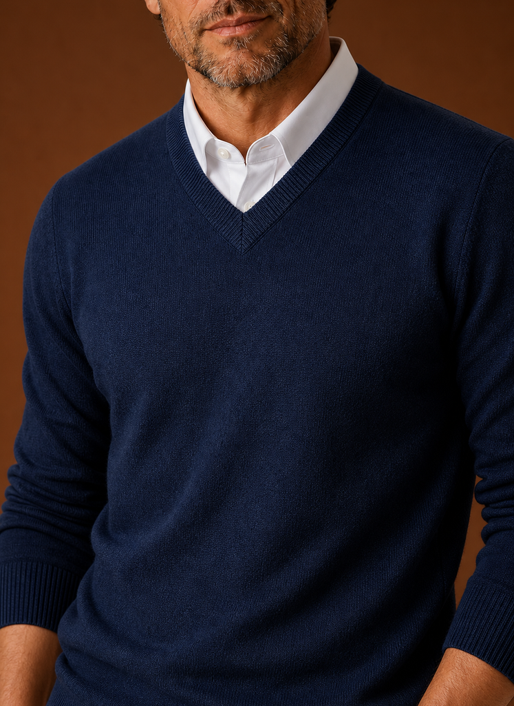 Suéter de Punto de Cuello en V para Hombre - Pulóver Casual | Areleon