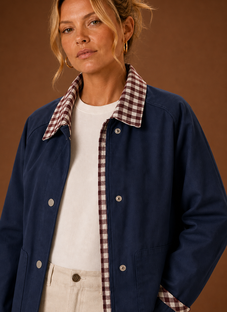 Chaqueta de granja para mujeres - Abrigo casual con cuello a cuadros | Areleon