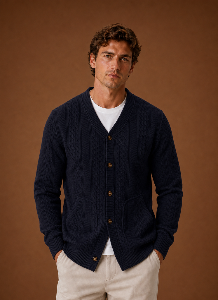 Cárdigan de Punto Trenzado para Hombre - Suéter de Cuello en V con Botones | Areleon